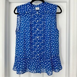 CAbi Blue and White Sleeveless Blouse